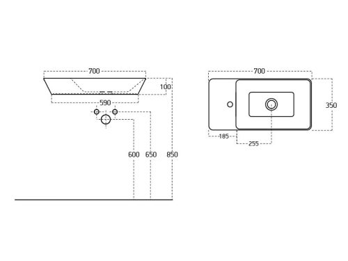 Sanovit - Top Counter pultra ültethető porcelán mosdó - bal vagy jobb csaplyukas -  - 70 x 35 cm