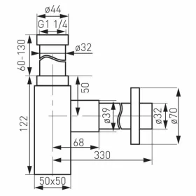   VivaStyle QUADRO LUX króm búraszifon szögletes fém - mosdóhoz - leeresztő nélkül - O 5/4" - O 32mm
