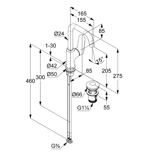 KLUDI-X1 mosdócsap oldalkaros, leeresztő szeleppel, króm