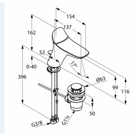 KLUDI falsík alatti egység a kétlyukas mosdócsaphoz