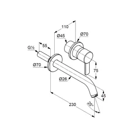 KLUDI-ZENTA falsík alatti, kétlyukas fali mosdócsap