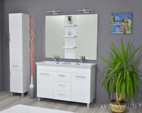 TMP FLAT 120 lábon álló fürdőszobabútor Sanovit Isik 4120 dupla porcelán mosdókagylóval 120 cm