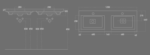 TMP FLAT 120 lábon álló fürdőszobabútor Sanovit Isik 4120 dupla porcelán mosdókagylóval 120 cm