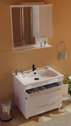 TMP TRIO 80 lábon álló fürdőszobabútor Sanovit Luxury 11080 porcelán mosdókagylóval 80 cm