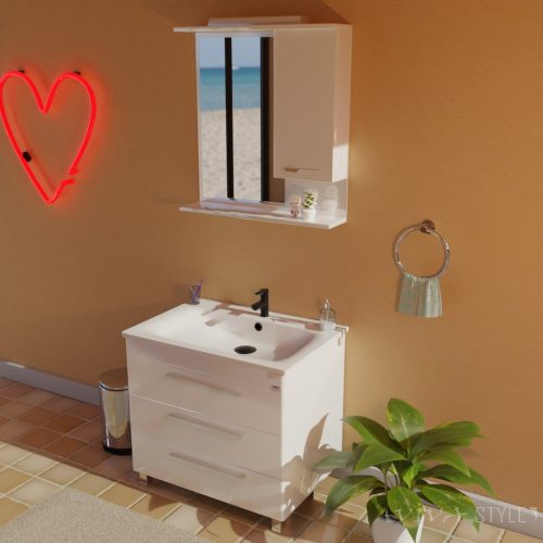 TMP TRIO 80 lábon álló fürdőszobabútor Sanovit Luxury 11080 porcelán mosdókagylóval 80 cm