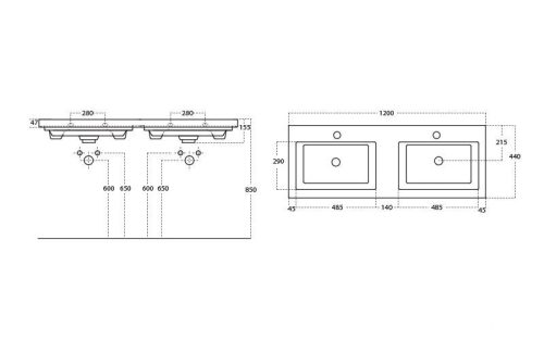 Sanovit ISIK porcelán mosdókagyló - dupla - 120 x 44 cm