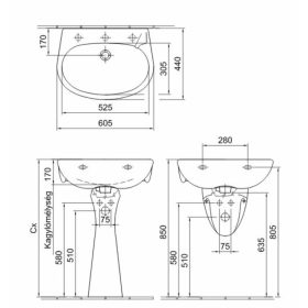   Alföldi BÁZIS mosdó 60x44cm, 1 csaplyukkal JOBB oldalon (4196 7R 01)