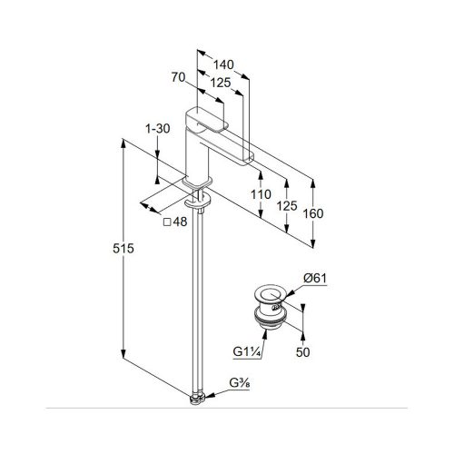 KLUDI-RENON mosdócsap 110 push-open leeresztővel, coolstart, KRÓM