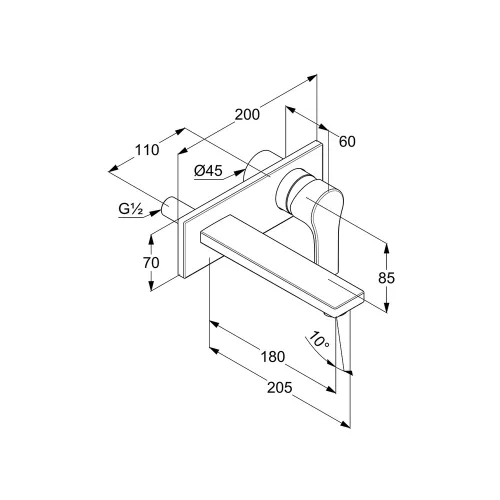 KLUDI-ZENTA SL falsík alatti, kétlyukas fali mosdócsap, 180 mm,  fekete