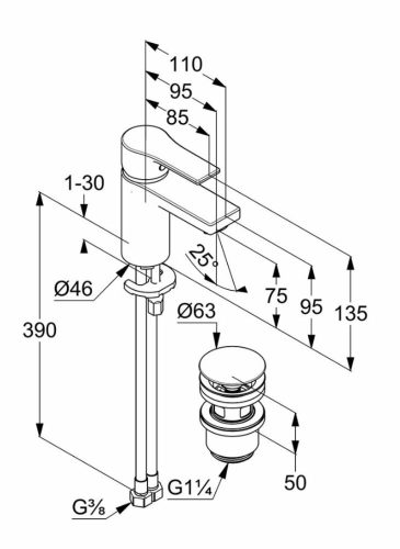 KLUDI-ZENTA SL mosdócsap 75 push-open