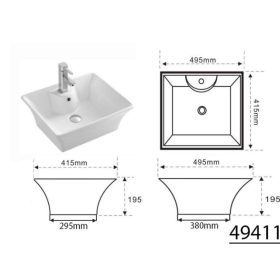  Aqualine-Sapho kerámia mosdó pultra szerelhető 49,5x41,5/19,5cm 49411