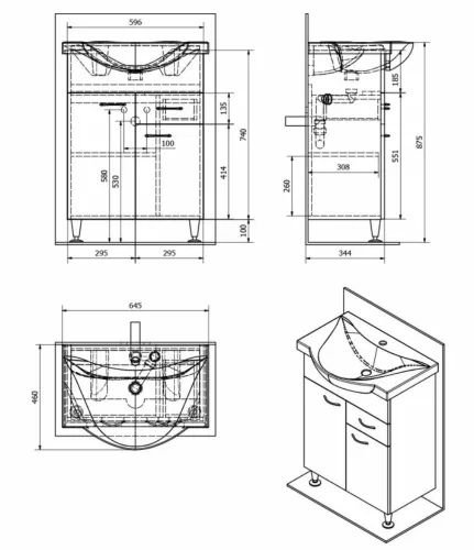 Aqualine KERAMIA FRESH mosdótartó szekrény platina tölgy 60,5x74x34 cm 50066