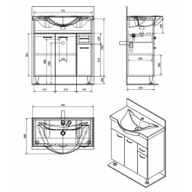   Aqualine KERAMIA FRESH mosdótartó szekrény platina tölgy 74,5x74x34,5 cm 50083