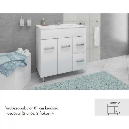SaviniDue MADRID 80 fürdőszobaszekrény mosdóval 81x47/86cm fényes fehér 504