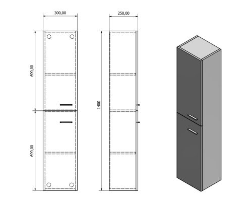 Aqualine ZOJA/KERAMIA FRESH szekrény balos/jobbos 30x140x25 cm 51155
