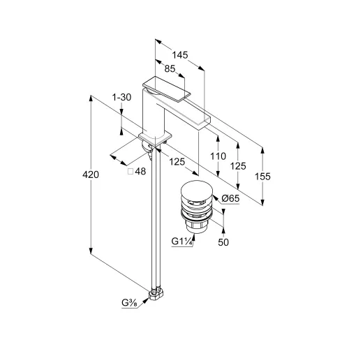 KLUDI-DECUS mosdócsap 110 matt fekete, push-open lefolyóval