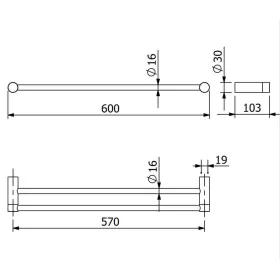 KLUDI-VELA R törölközőtartó 2-es, 60cm, gold