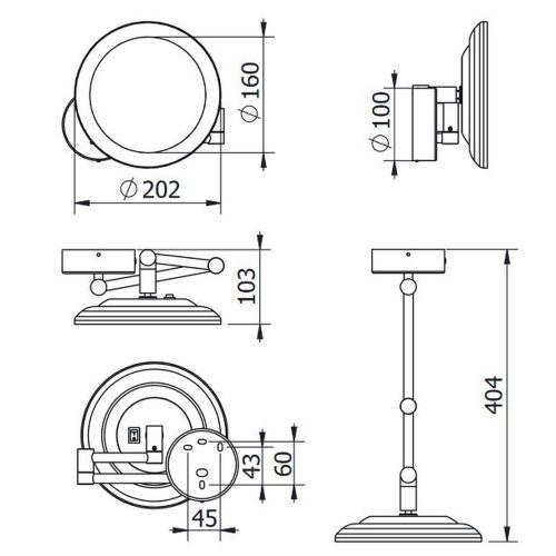 KLUDI-VELA R fali sminktükör, matt fekete