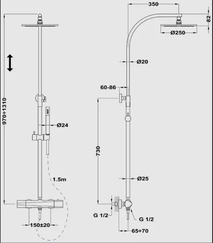 Strohm-Teka Termosztátos zuhanyrendszer Króm 672370200