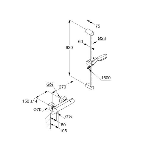 KLUDI-LOGO Shower Duo L=600 mm