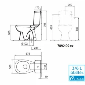   Alföldi SAVAL 2.0 monoblokk WC alsó kifolyású, mélyöblítésű, tartály nélkül (70 90 09 01) - Kifutó!