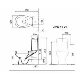   Alföldi SAVAL 2.0 monoblokk WC, mélyöblítésű, hátsó kifolyású, tartály nélkül (7090 19 01) - Kifutó!