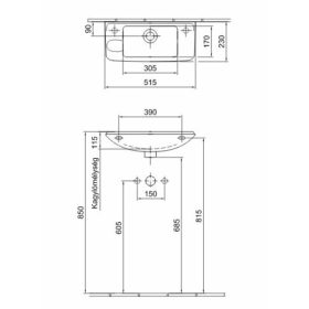   Alföldi Saval 2.0 kézmosó 51x22cm, 1 furattal BAL oldalon (7332 5L 01)