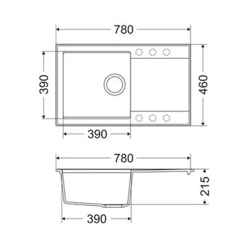 Mofém Zenit 78 1B1D Metál fekete gránit mosogató 1 medence + csepptálca 780x460mm