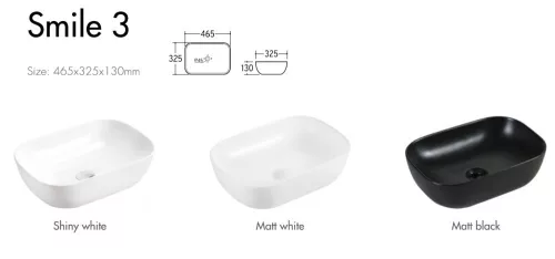 EROS - Top Counter pultra ültethető porcelán mosdó - SMILE 3 - 46,5 x 32,5 x 13 cm