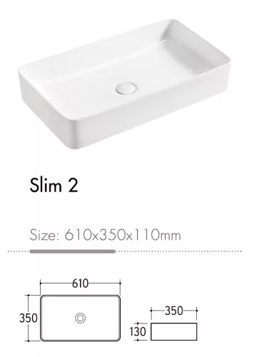 EROS - Top Counter pultra ültethető porcelán mosdó - SLIM 2 - 61 x 35 x 11 cm