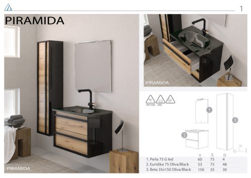 PIRAMIDA EURIDIKA OLIVA - FEKETE BETA fali függesztett fürdőszobai ÁLLÓSZEKRÉNY - 35 x 150