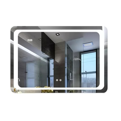 AURA Led TOUCH fürdőszobai tükör - páramenetesítővel - órával - fekvő - 60 x 80 cm