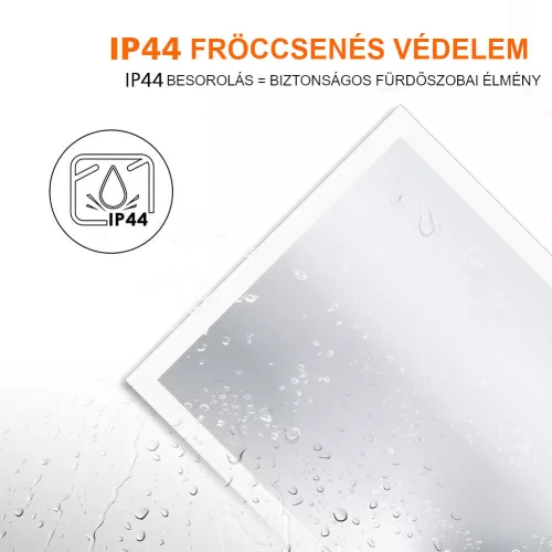 AURA Led TOUCH fürdőszobai tükör - páramenetesítővel - órával - fekvő - 60 x 80 cm