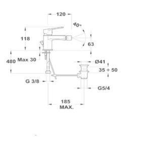   Mofém Black Zenit bidé csaptelep fekete, leeresztő szeleppel