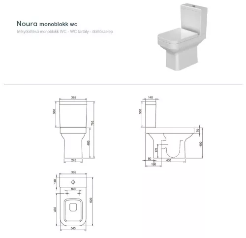 CeraStyle NOURA monoblokk WC - WC tartállyal - mély öblítésű