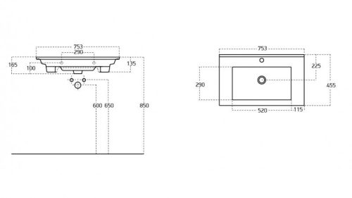Sanovit ATRIA porcelán mosdókagyló 75 x 45,5 cm