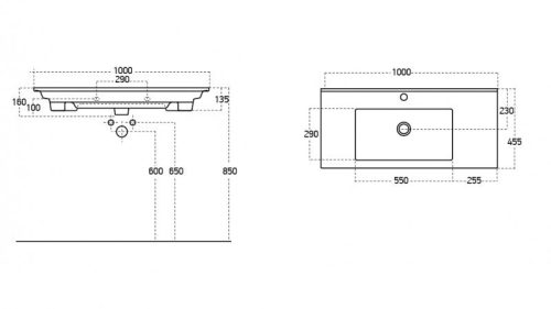 Sanovit ATRIA porcelán mosdókagyló 100 x 45,5 cm