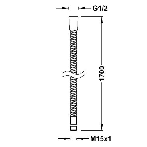 TRES gégecső 170cm 1/2"-M15x1 KM 9134881 kádperembe épített csaptelephez * fém