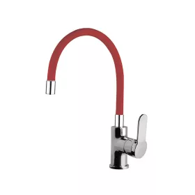   NewArc DOMINO álló mosogató csaptelep króm - PIROS flexibilis kifolyócsővel