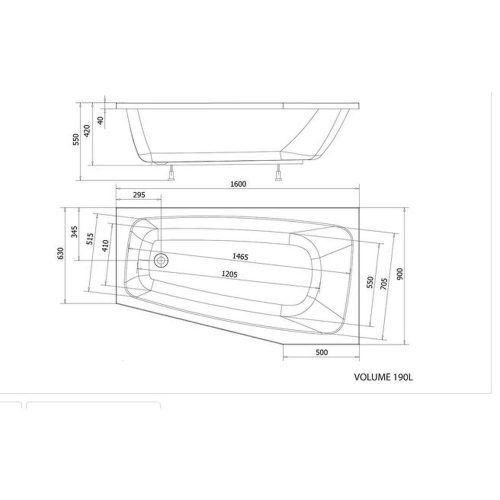 Aqualine-Sapho BEROUNKA kád, láb nélkül, balos 160x90x42cm, akril (A1690)