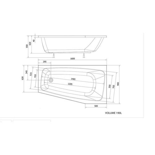 Aqualine-Sapho BEROUNKA kád, láb nélkül, jobbos 160x90x42cm, akril (A1691)