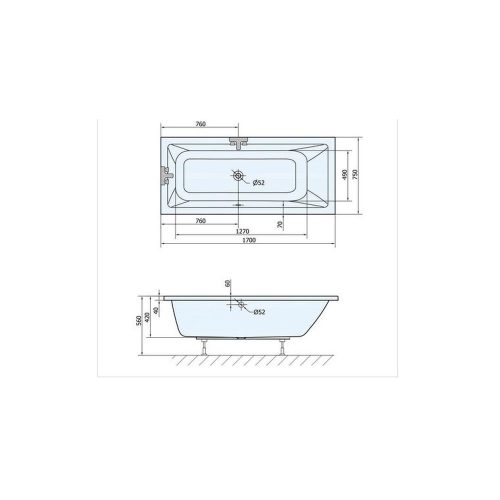 Aqualine-Sapho NISA kád, láb nélkül, 170x75x41cm, akril (A1775)