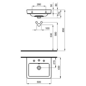   Roca CASERTA mosdó 50x43cm szögletes, bútorra ültethető vagy falra szerelhető A3270J3000