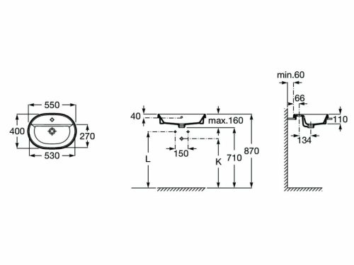 Roca The GAP ovális pultba építhető mosdó 55x40/4cm A3270Y6000