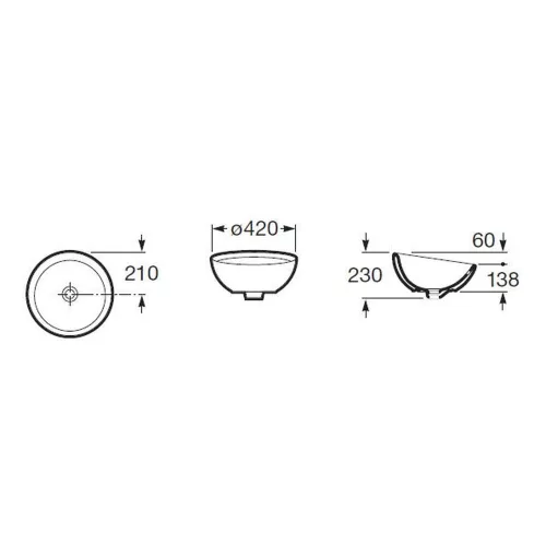 Roca BOL pultra szerelhető mosdó d42/13,8-23cm, porcelán, csaplyuk nélkül (A327876000)