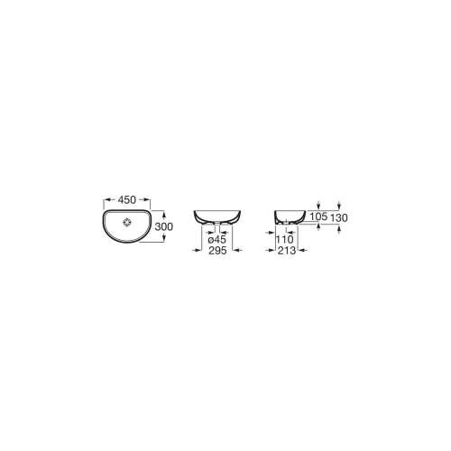 Roca OPTICA mosdó pultra tehető 45x30/13cm fehér, csaplyuk és túlfolyó nélkül (A327C10000)
