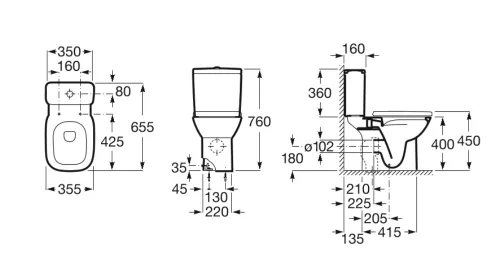 Roca DEBBA vario kifolyós monoblokkos Rimless WC A34299L000