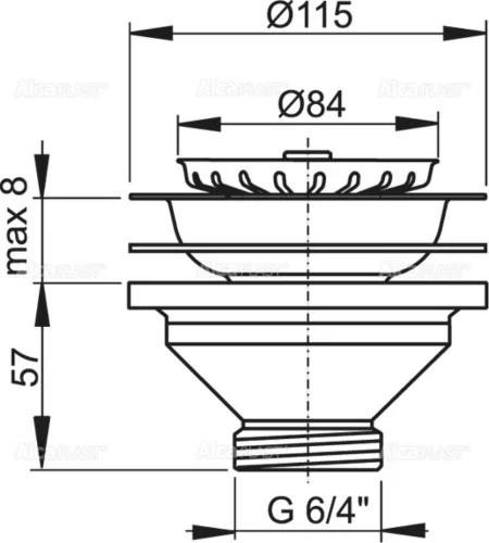ALCA Mosogató leeresztő 6/4", rozsdamentes ráccsal DN115 (A37)