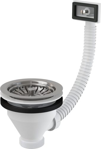 AlcaPlast A38 Mosogató leeresztő 6/4" rozsdamentes ráccsal DN115 és flexibilis túlfolyóval