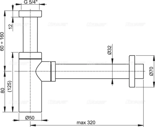 ALCA DESIGN mosdószifon DN32 fém, kerek (A400)